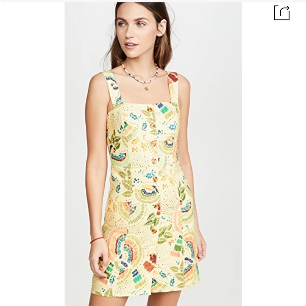 Farm Rio Colorful Birds Mini Dress Yellow Multi S